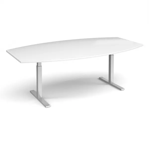 image of Elev8 Touch Radial Boardroom Table with Silver Frame and White Top - 2400mm x 800/1300mm