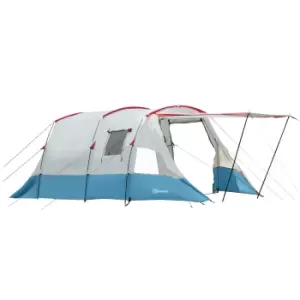 Image of Outsunny 6-8 Person Tunnel Tent, Camping Tent with Bedroom, Living Room, Sewn-in Floor, 3 Doors and Carry Bag, 2000mm Water Column for Fishing, Blue