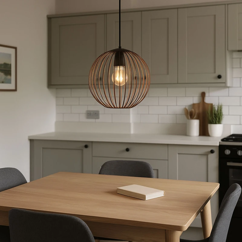 Image of Eglo Almanzora Black & Copper Wire Modern Steel Pendant Light Black Unisex