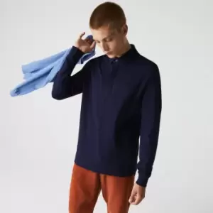 Image of Mens Long-sleeve Lacoste Paris Classic Fit Polo Shirt Stretch Size 4 - M Navy Blue