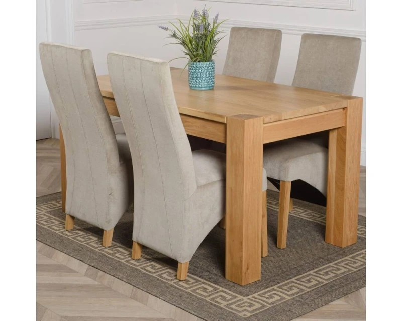 Image of Thats Furniture Kuba 125 x 80cm Chunky Oak Small Dining Table & 4 Lola Fabric Chairs in Grey Grey Unisex 125 x 80 cm
