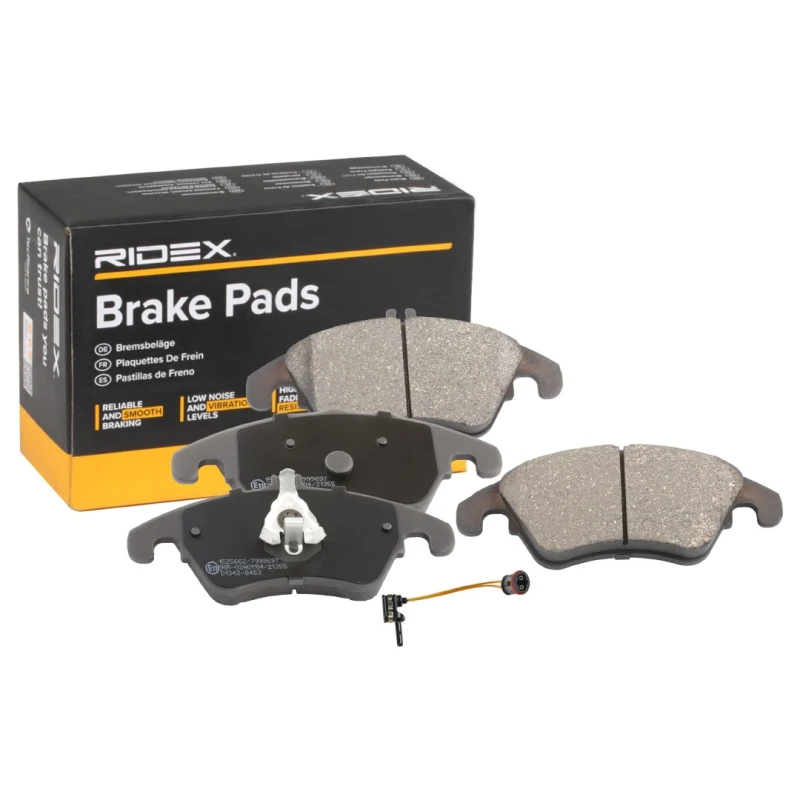 Image of RIDEX 402B1812 Brake pad set Front Axle, incl. wear warning contact, with piston clip Brake Pad Set,disc brake (402)