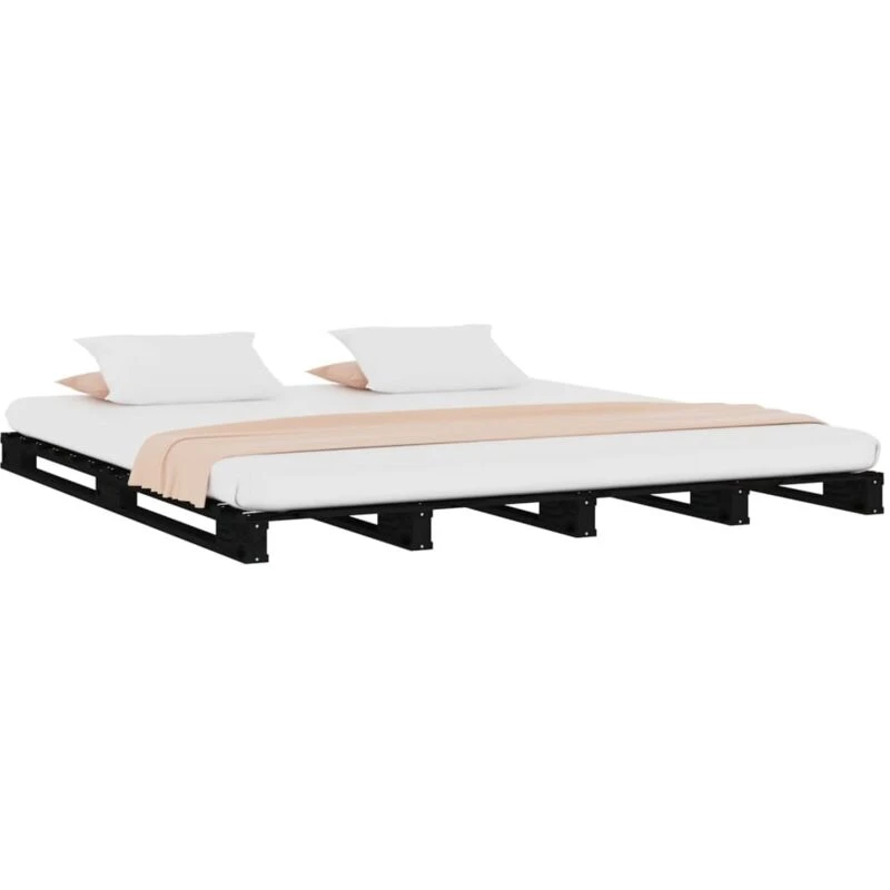Image of Vidaxl Pallet Bed Black 140X190 Cm Solid Wood Pine, Black 821441