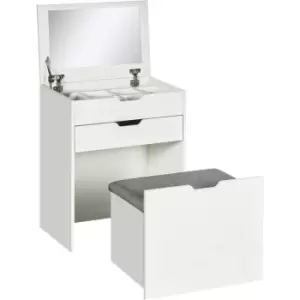 Image of HOMCOM Dressing Table with Mirror and Stool, Vanity Table with Storage, White - White