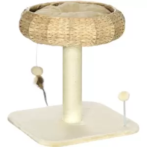 image of 51cm Cat Activity Centre w/ Top Bed, Toy Ball, Sisal Scratching Post - Beige - Pawhut