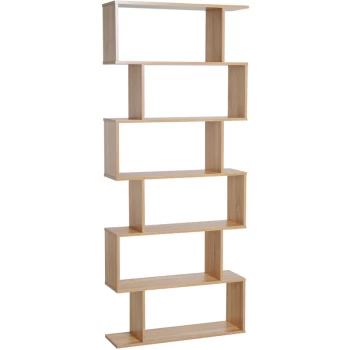 image of Wooden Wood S Shape Storage Display 6 Shelves Bookshelf - Oak - Homcom