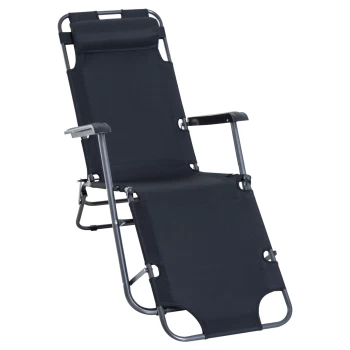 Image of Outsunny 2 in 1 Sun Lounger Folding Reclining Chair Garden Outdoor Camping Adjustable Back with Pillow (Black) AOSOM UK
