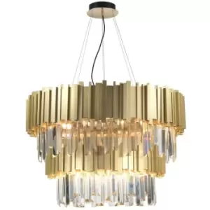 Image of Merano - Charlottetown 20 Light Pendant Ceiling Light Golden Brass Aluminium, Crystal LED G9