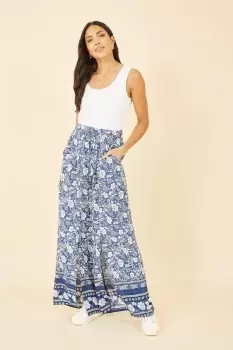 image of Blue Floral Border Relaxed Fit Trousers