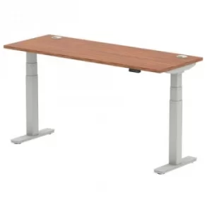 image of Air 1600/600 Walnut Height Adjustable Desk with Cable Ports with Silver Legs