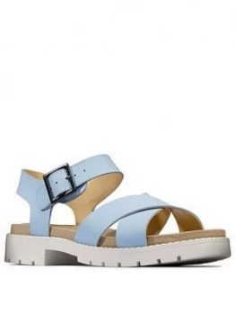 Image of Clarks Orinoco Strap Leather Flat Sandal - Sky Blue, Sky Blue, Size 4, Women