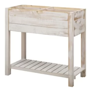 Image of Outsunny Raised Garden Bed Elevated Wooden Planter Garden Grow Box with 2 tiers, 4 Pockets for Vegetable Flower Herb Gardening Backyard Patio, White