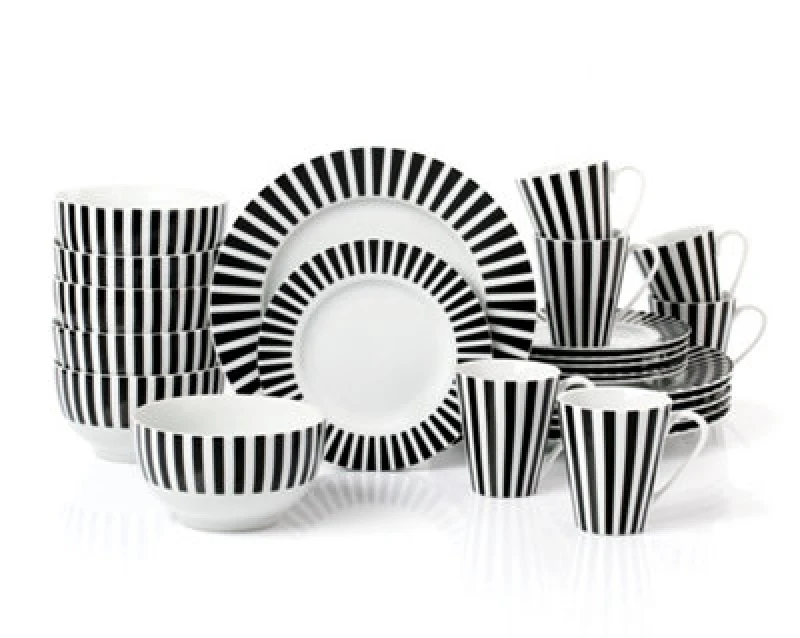 Image of Waterside Waterside Stripe 24 Piece Dinner Set Monochrome MP03101