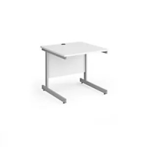 Image of Dams International Rectangular Straight Desk with White MFC Top and Silver Frame Cantilever Legs Contract 25 800 x 800 x 725mm