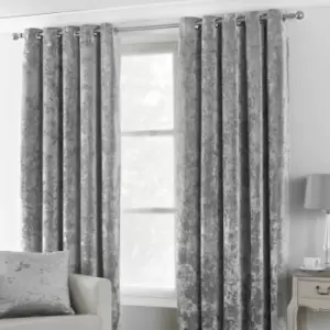 Image of Paoletti Verona Crushed Velvet Ringtop Eyelet Curtains (Pair) Polyester Silver (168X137Cm)
