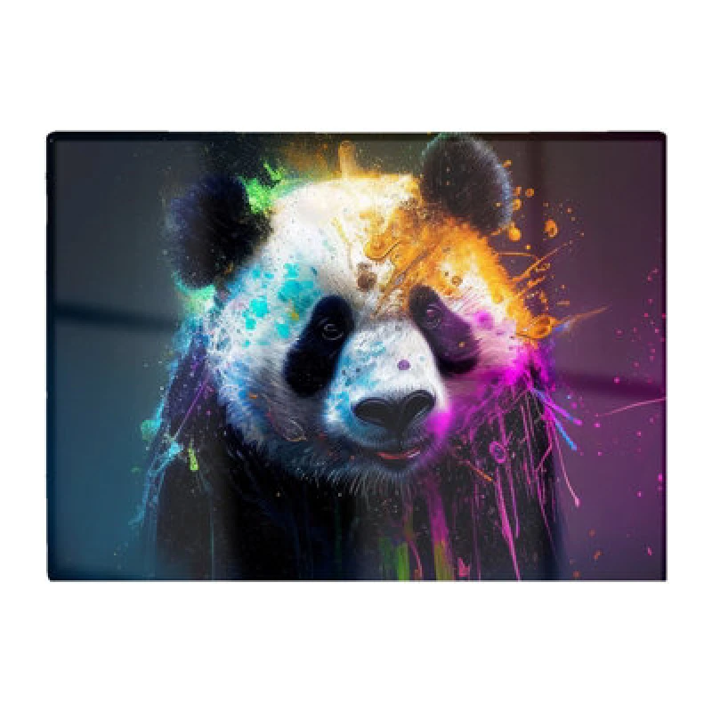 Image of Warren Reed Designer Panda Face Splashart Colourful Glass Chopping Board
