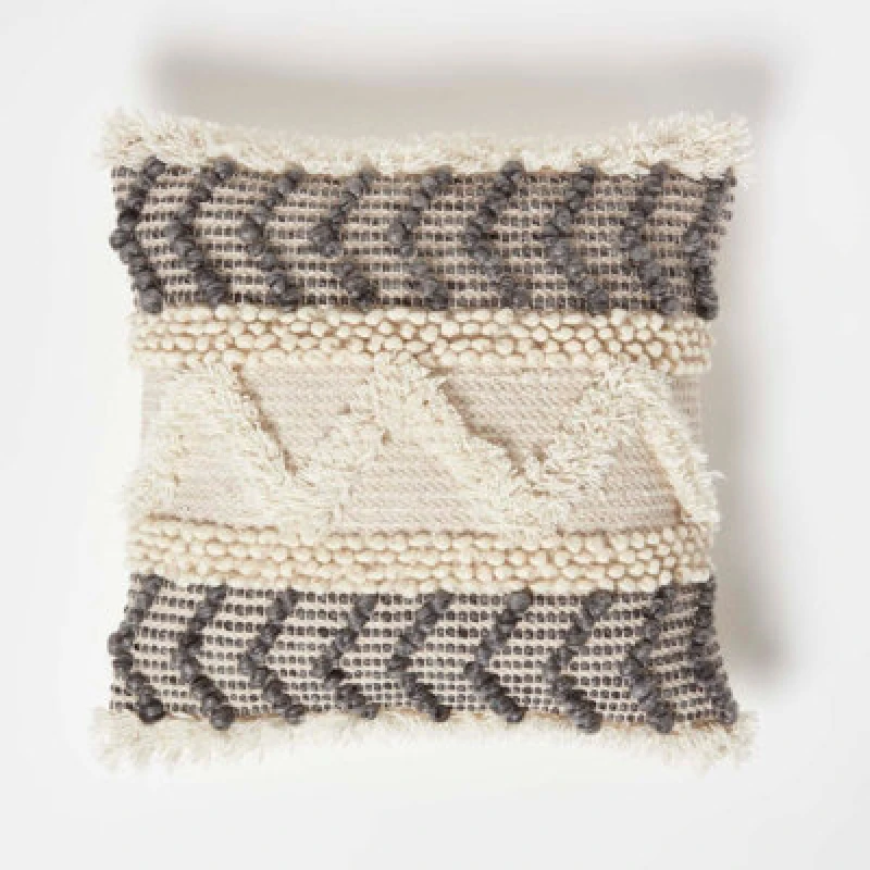 Image of Homescapes Lindi Handwoven Tufted Cream Kilim Cushion Cream