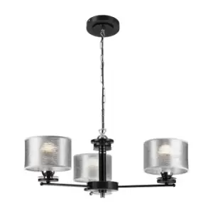 Image of Rosa Multi Arm Pendant Ceiling Light With Fabric Shade, Black, 3x E27