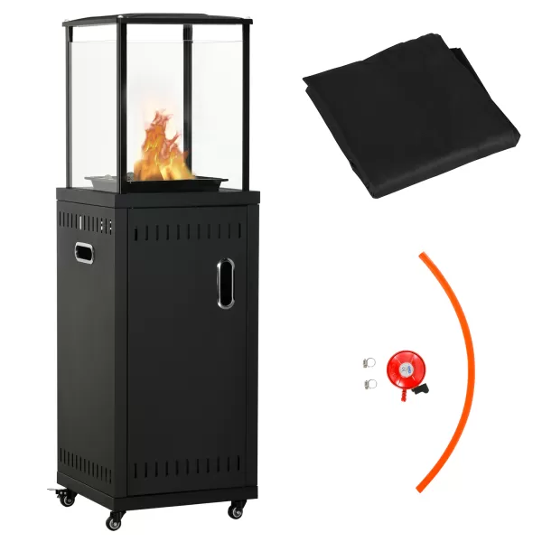 Image of Outsunny 9KW Gas Patio Heater with Lava Rocks, Freestanding Heater Real Flame Propane Heater with Wheels, Dust Cover, Regulator and Hose