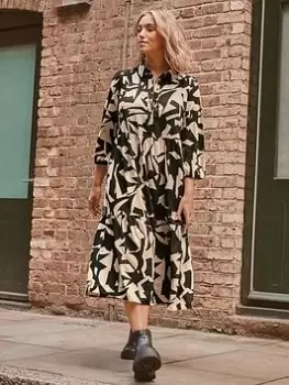 Image of Yours Long Sleeve Shirt Dress Mono Abstract, Natural, Size 16, Women