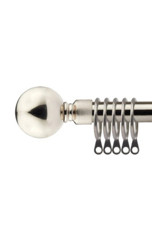 Image of 16-19mm Sphere Extendable Metal Curtain Pole Set Brushed Silver 120-210Cm