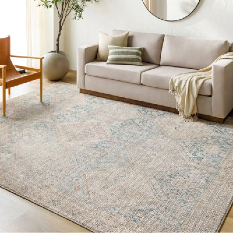 Image of Becki Owens X Livabliss Vintage Oriental Boho Light Beige/emerald Marlene Area Rug 198 X 275cm - Easy Care, Ideal For Living Room