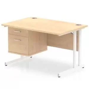 image of Impulse 1200 Rectangle White Cant Leg Desk MAPLE 1 x 2 Drawer Fixed