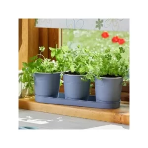 image of 3x Smart Garden Windowsill Herb Plant Pots Slate Grey Metal Planter Window Box