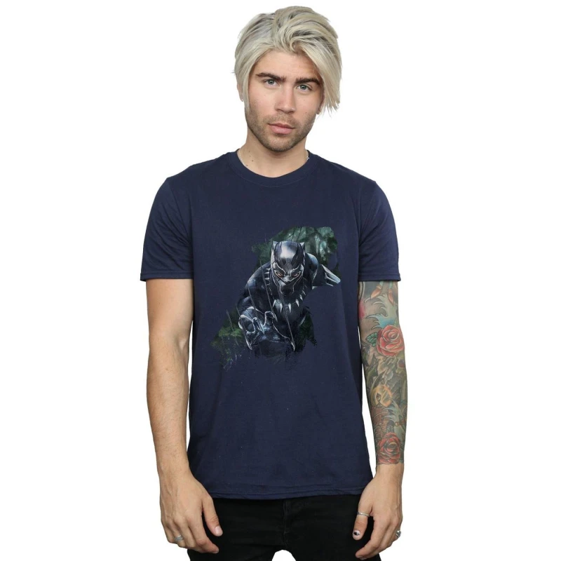 Image of Marvel Marvel Men Black Panther Wild Silhouette T-Shirt in Navy Size: Small Navy S Male 5057736570159