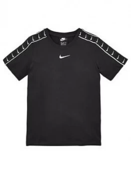 Image of Nike Sportswear Older Boys Swoosh Tape Short Sleeve T-Shirt - Black