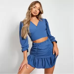 I Saw It First Ruched Frill Mini Skirt Co-Ord - Blue