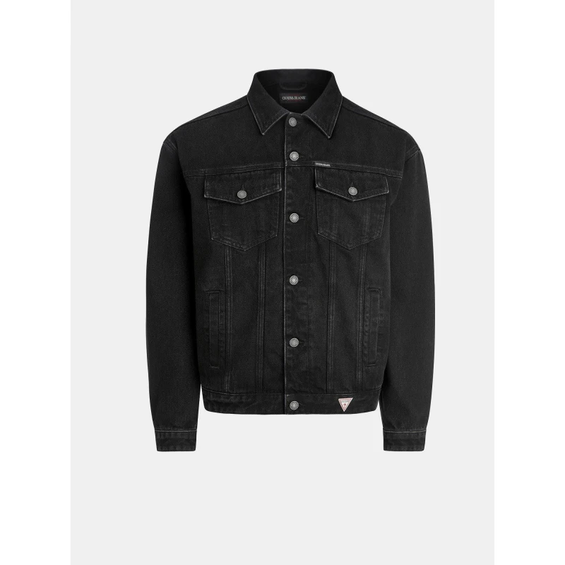 Image of Guess Mens Oversized Cotton Long Sleeve Button Denim Jacket Black GJBB male Medium