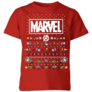 Image of Marvel Avengers Pixel Art Kids Christmas T-Shirt - Red - 11-12 Years