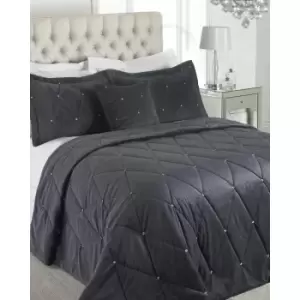 image of Riva Home Diamante Bedspread Set (220 x 240cm) (Pewter)