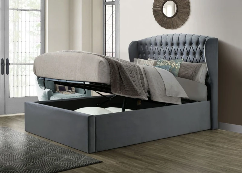 Image of Bedmaster Bedmaster Warwick Velvet Ottoman Bed And Cotswold 3000 Pocket Sprung Natural Mattress in Grey Size: Double Grey Double Unisex 950313333183