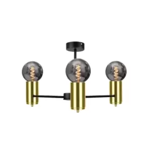 image of Arde Multi Arm Semi Flush Ceiling Light Black, Gold, 60cm, 3x E27