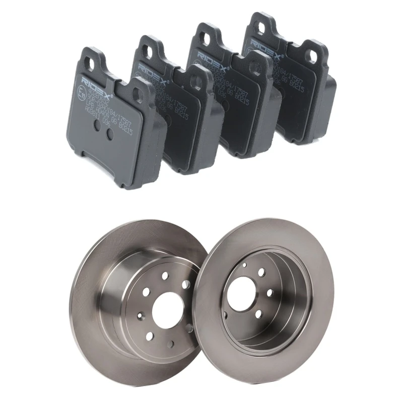 Image of RIDEX 3405B2157 Brake disc and pads set Rear Axle, Brake Disc Type: solid, not prepared for wear warning indicator Brake Set,disc brakes (3405)