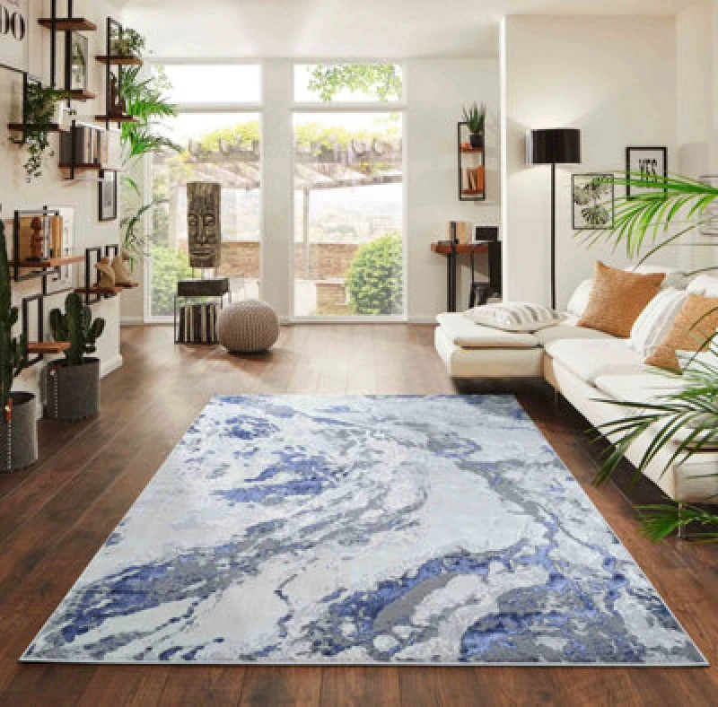 Image of Picasso Modern Living Room Rug - Abstract Area Rugs Navy 200X290 Cm
