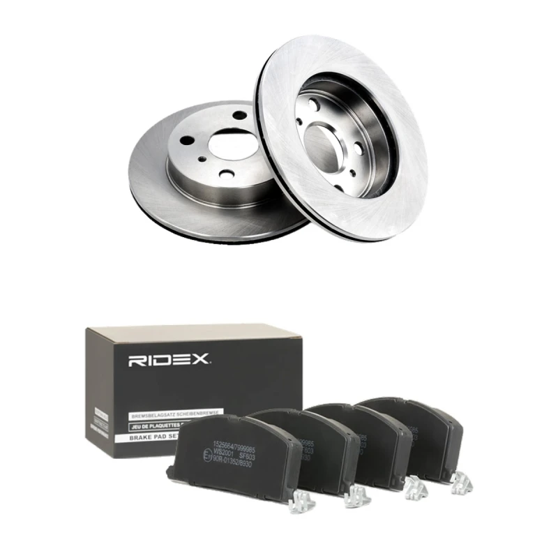 Image of RIDEX 3405B2960 Brake disc and pads set Front Axle, Brake Disc Type: internally vented, with acoustic wear warning Brake Set,disc brakes (3405)