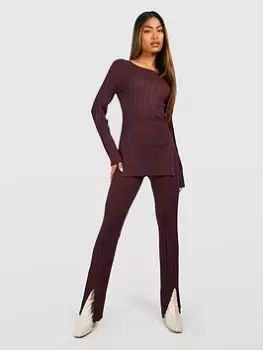 Image of Boohoo Rib Knitted Co-ord Set - Brown, Size 10, Women