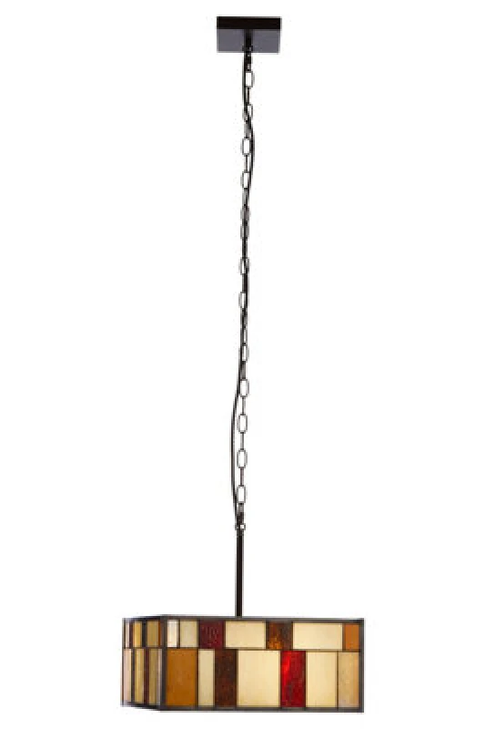 Image of Orsina Rustic Bronze Square Ceiling Light, Multicoloured Glass Pendant Light For Living Room, Textured Shade