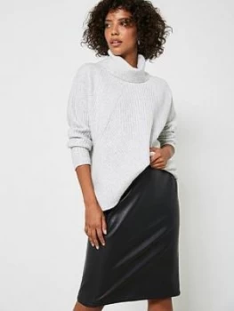 Image of Mint Velvet Mint Velvet Faux Leather Seam Detail Skirt, Black, Size 8, Women