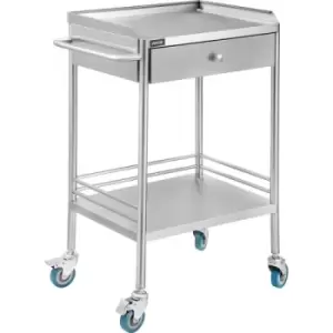 Image of VEVOR 2-Layer Lab Medical Cart with Upper Drawer Stainless Steel Rolling Trolley Cart Lab Medical Equipment Cart Trolley for Lab Hospital Clinics