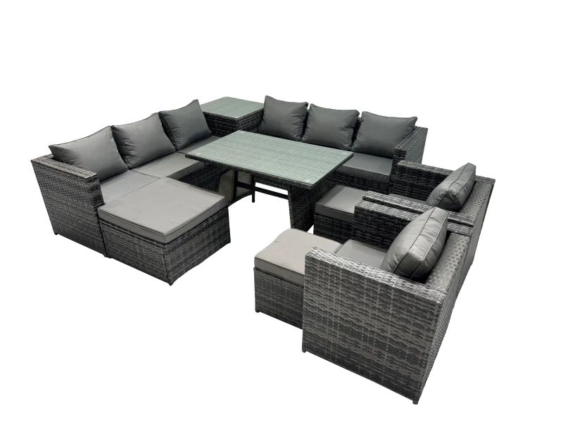 Image of Fimous Garden Rattan Furniture Set 11 Seater with 3 Stool Side Table in Dark Grey Dark Grey Unisex