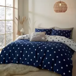 Image of Catherine Lansfield Brushed Spot Reversible Duvet Cover Set, Navy, Single