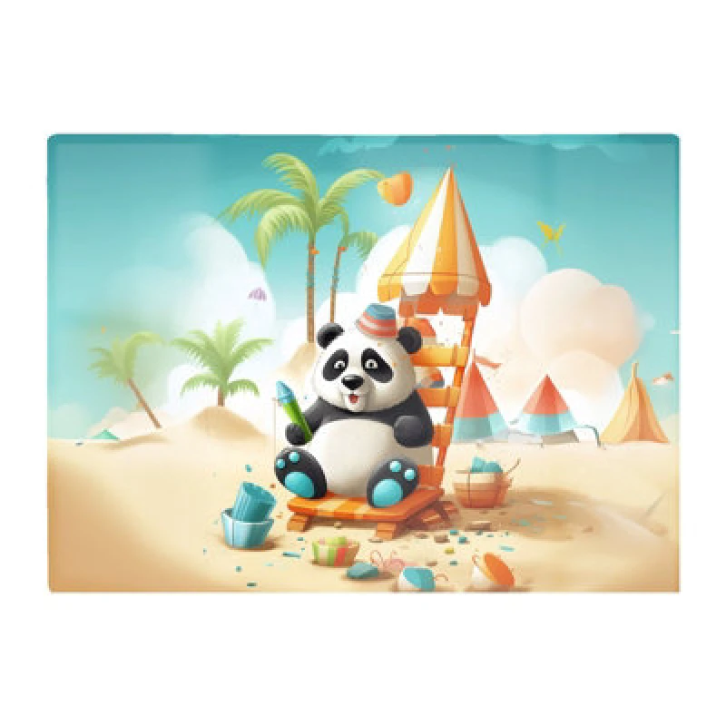 Image of Warren Reed Designer Panda On A Beach Holiday Glass Chopping Board