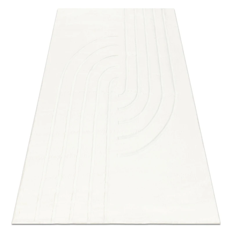 Image of RugsX Curvy White 11 Curves Washable Rug, Structured, Embossed, Plush 80X150 Cm