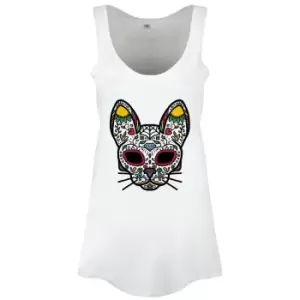 Image of Grindstore Womens/Ladies Sugar Skull Kitten Vest Top (XS) (White)