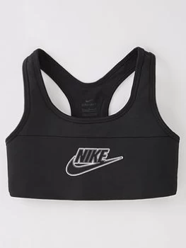 Image of Nike Girls Dri-fit Swoosh Futura Sports Bra - Black White, Black/White, Size L, Women