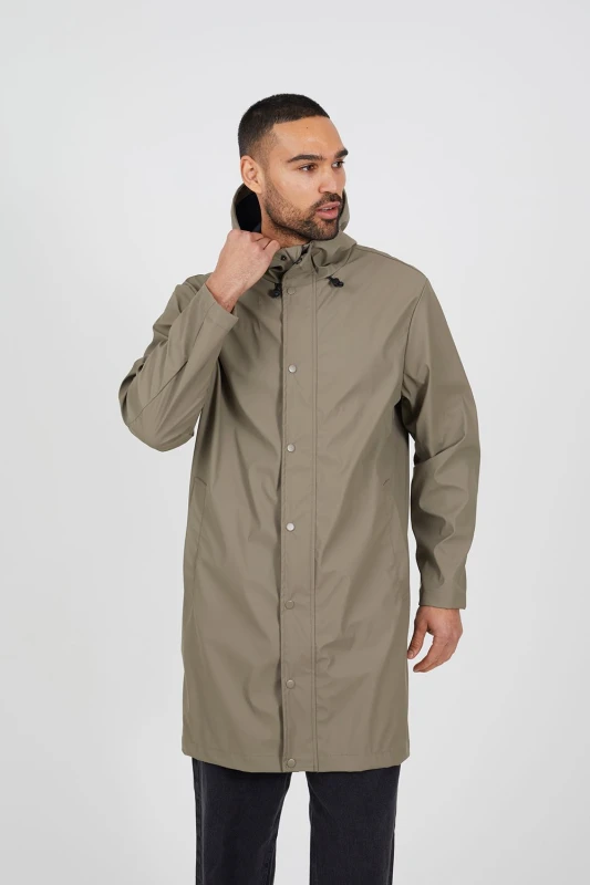 Image of Brave Soul Brave Soul Men Rubberised Hooded Parka Style Jacket in Taupe Size: large Taupe L Male 5063487179138